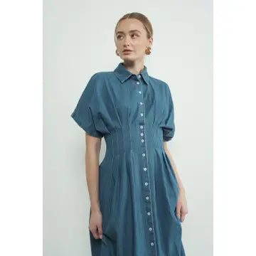 Aaron and Amber | Denim Button Front Pleated Dress