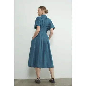 Aaron and Amber | Denim Button Front Pleated Dress