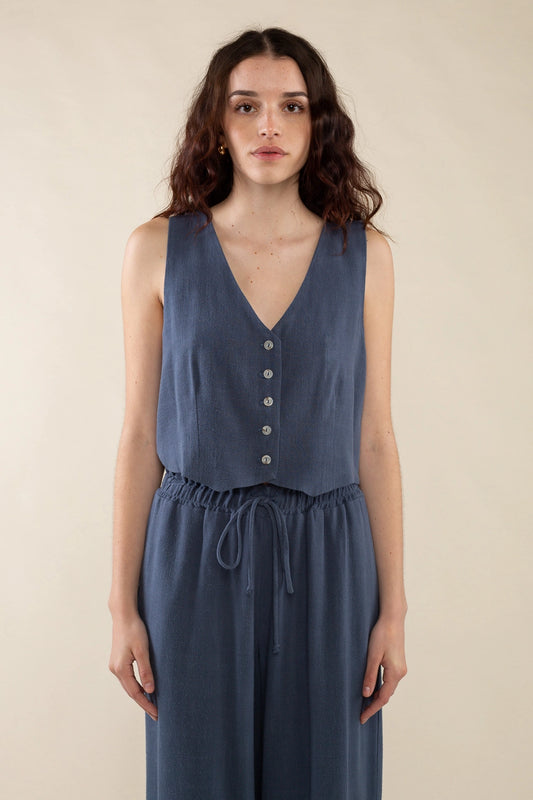 NLT | Linen Vest, Denim Blue