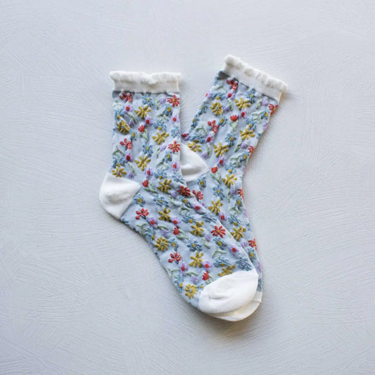 Tiepology | Love Floral Casual Sock, Denim