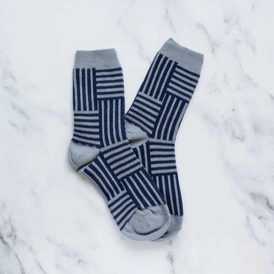 Tiepology | Hatch Pattern Socks, Blue