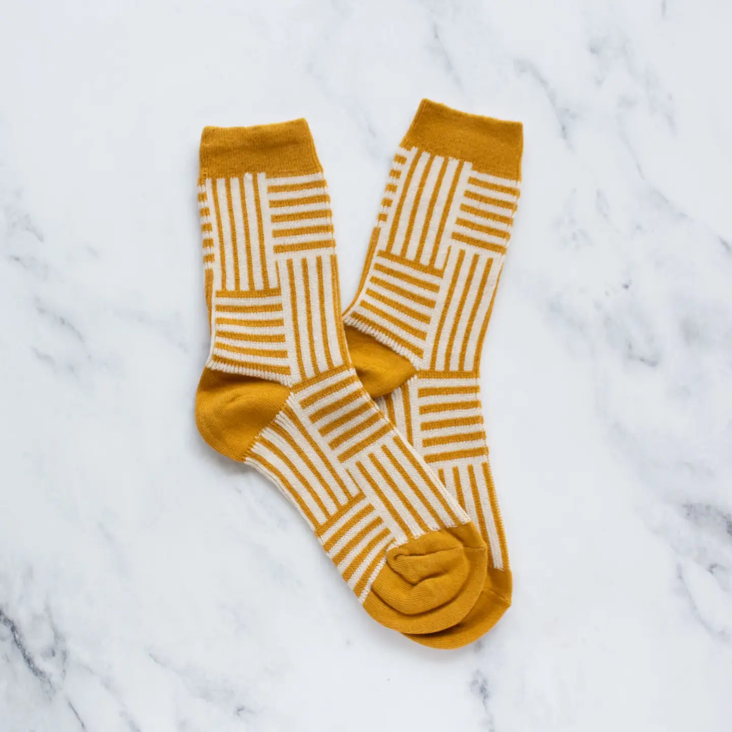 Tiepology | Hatch Pattern Socks, Mustard Yellow