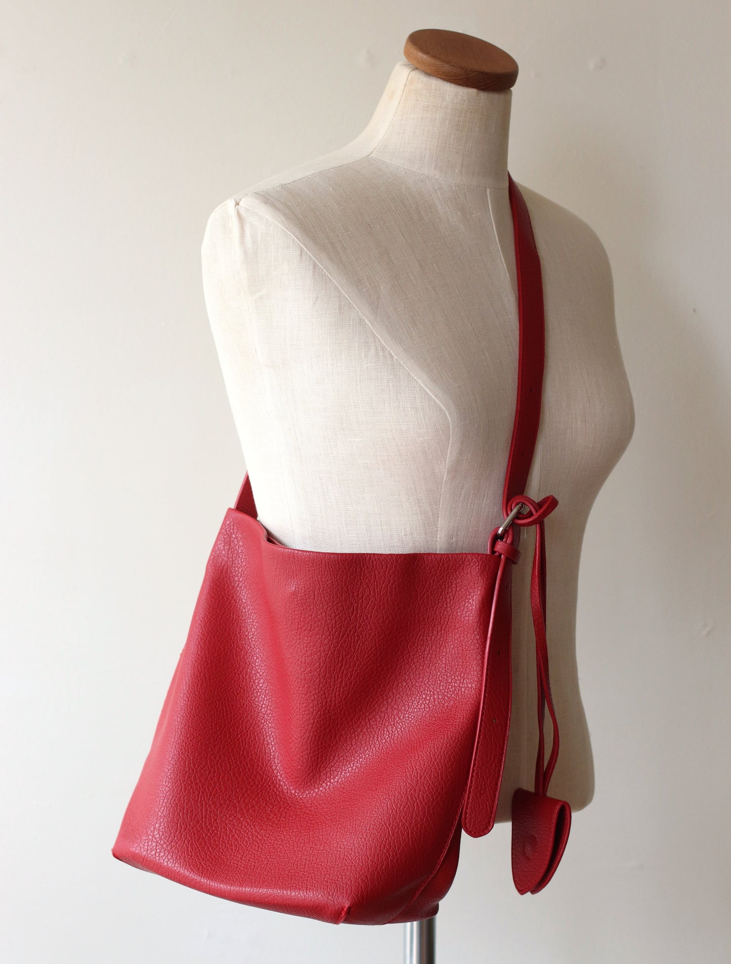 Vegan Leather Bag | Over the Shoulder Tote Bag with Matching Cosmetic Bag, Ruby Red