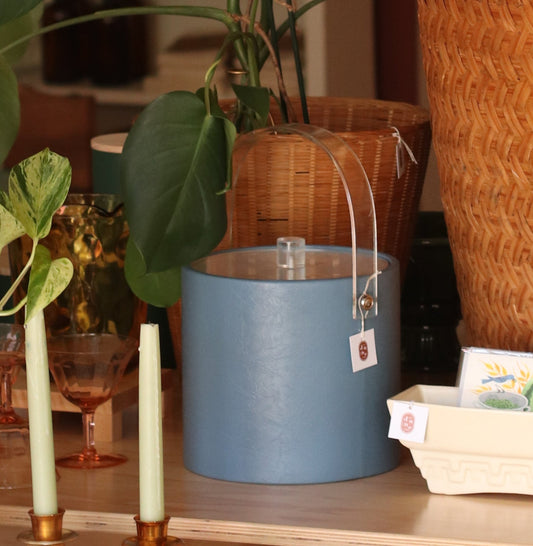 Vintage Pale Blue Ice Bucket with Clear Lid