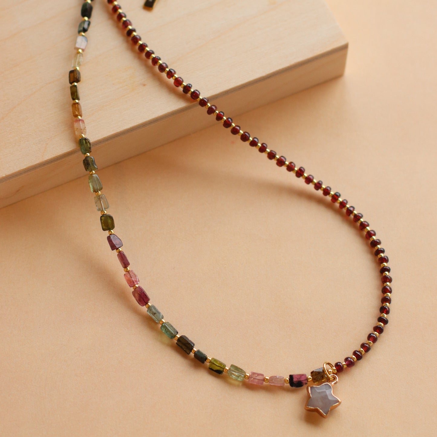 Cire' Alexandria  | Genuine Watermelon Tormaline and Garnet Necklace