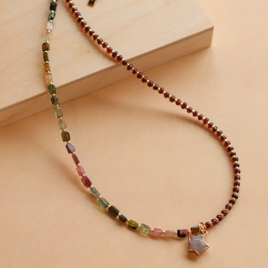 Cire' Alexandria  | Genuine Watermelon Tormaline and Garnet Necklace