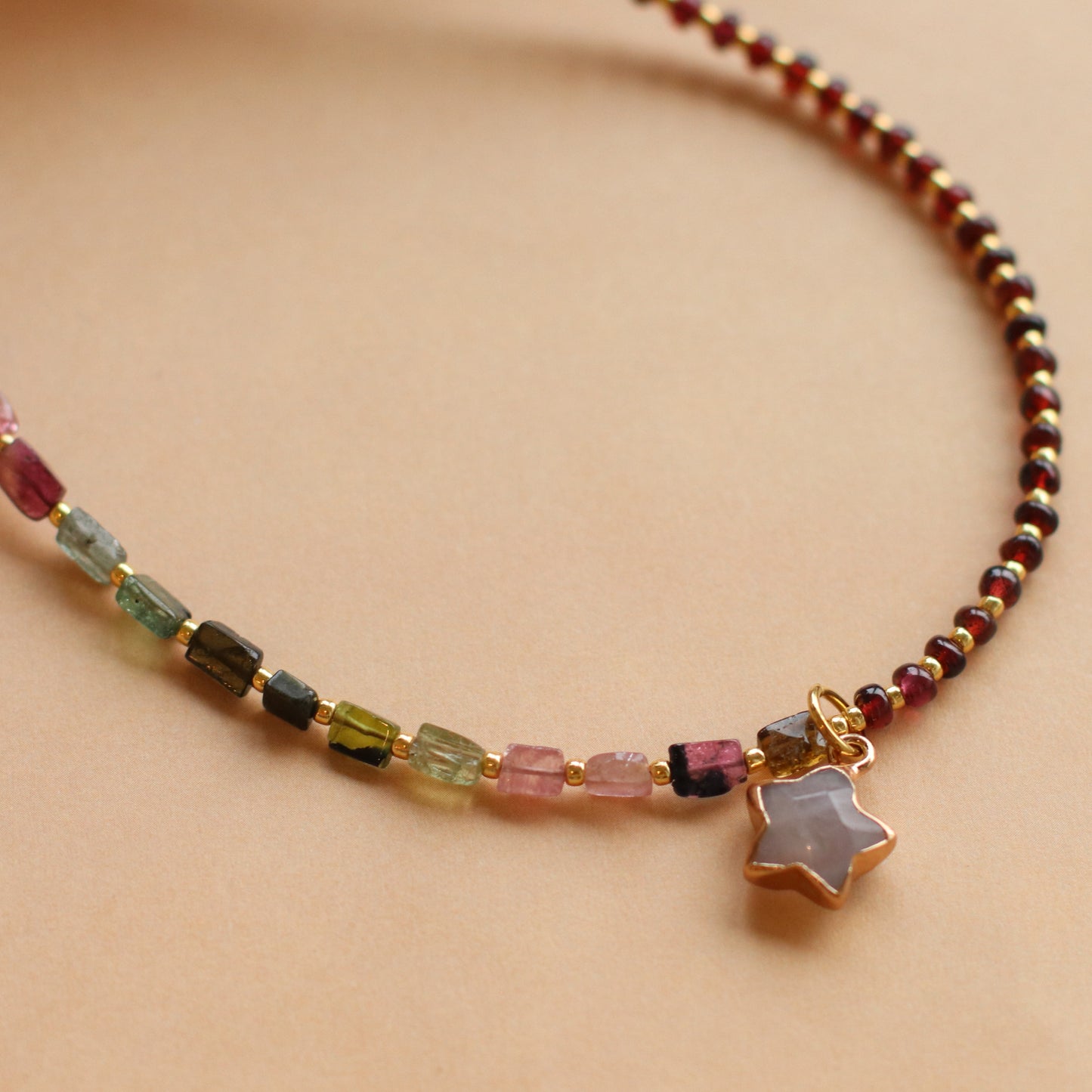 Cire' Alexandria  | Genuine Watermelon Tormaline and Garnet Necklace