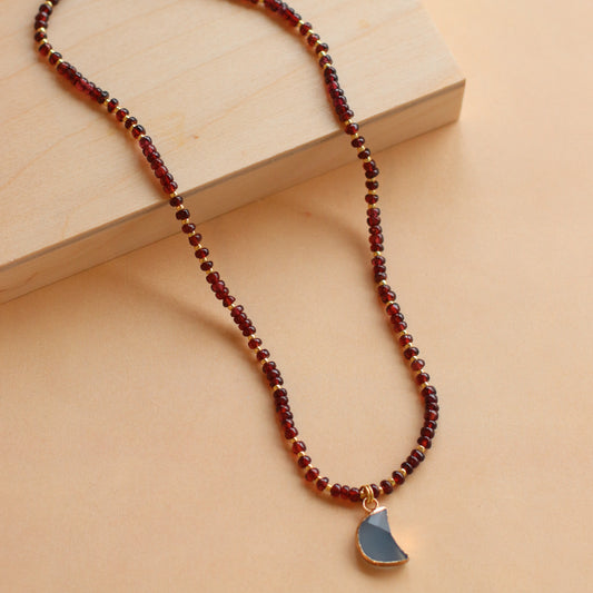 Cire' Alexandria  | Genuine Garnet Bead Necklace with Blue Opal Moon