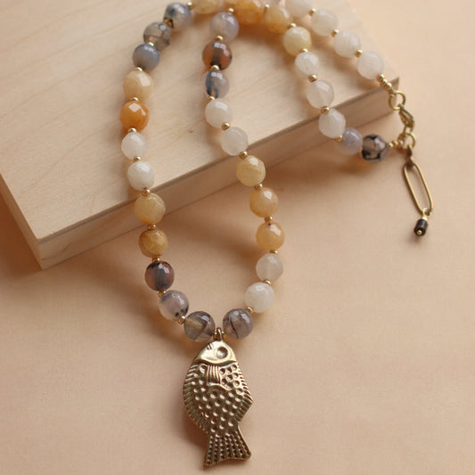 Cire' Alexandria  | Faceted Genuine Yellow Opal with Brass Fish Charm