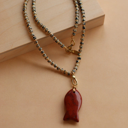 Cire' Alexandria  | Genuine Dalmatian Jasper and Red Jasper Necklace