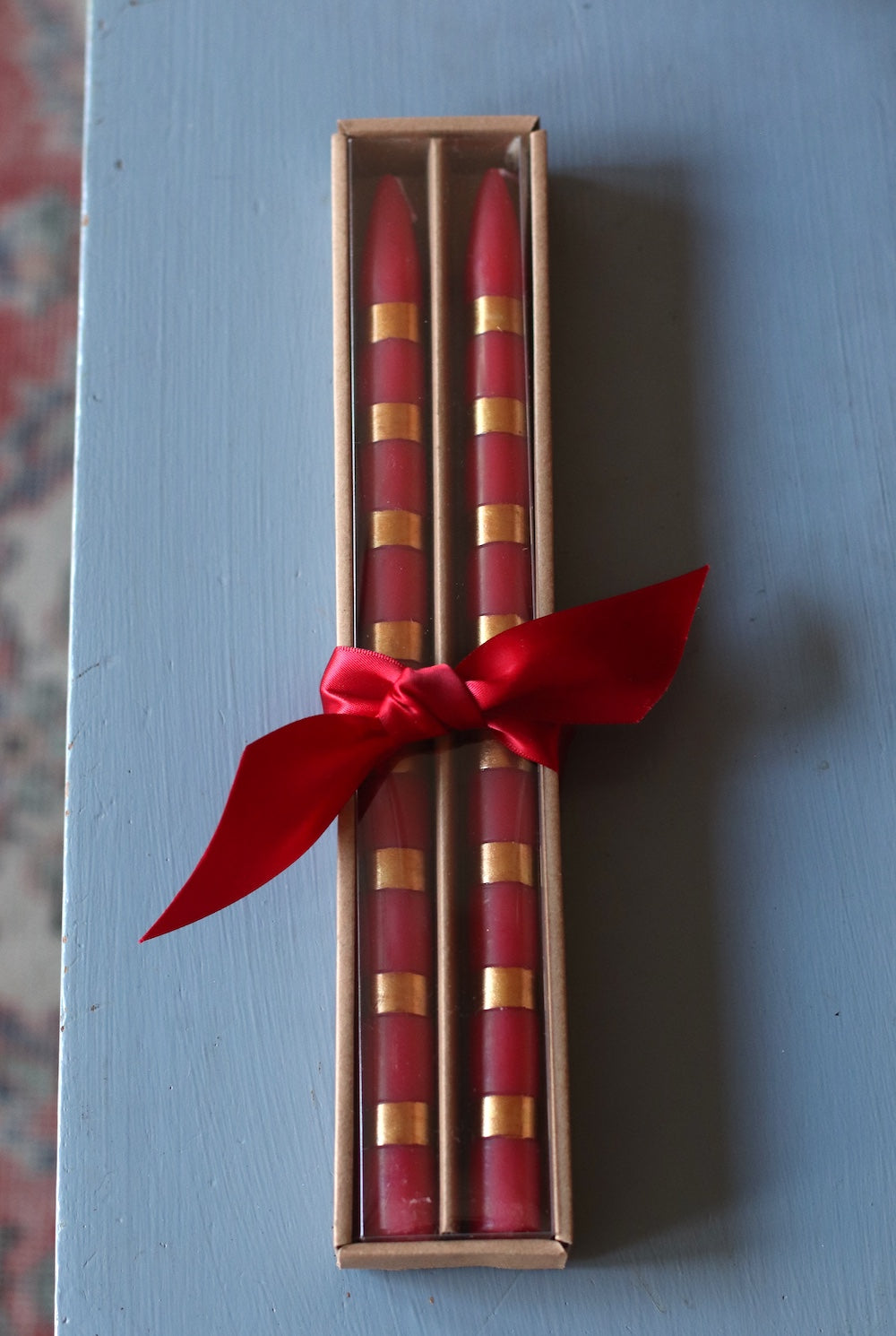 Holiday | Red and Gold Stripes Taper Candle Set