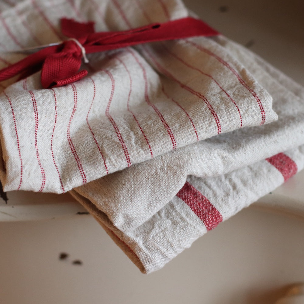 Cotton Towel  | Farmhouse Red Stripe, Set of 3