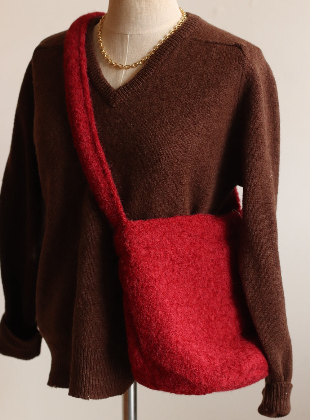 Felted Bucket Bag, Red