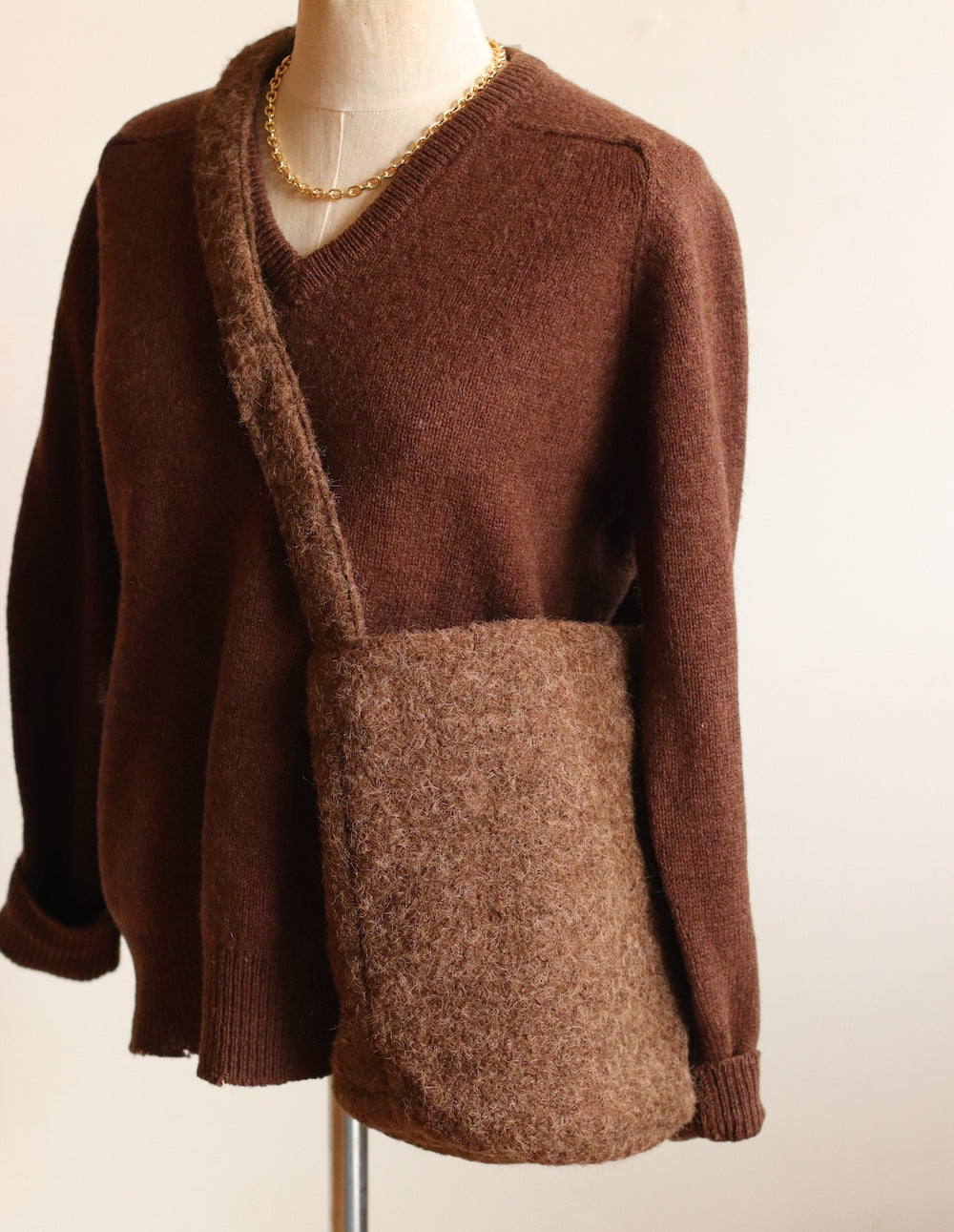 Felted Bucket Bag, Brown