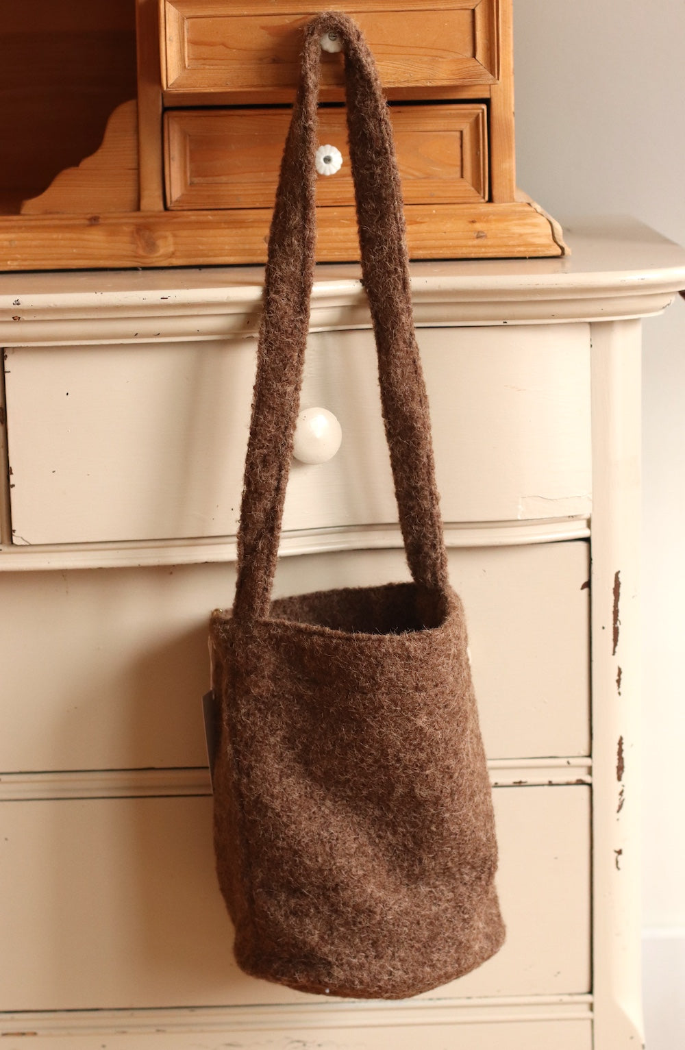 Felted Bucket Bag, Brown