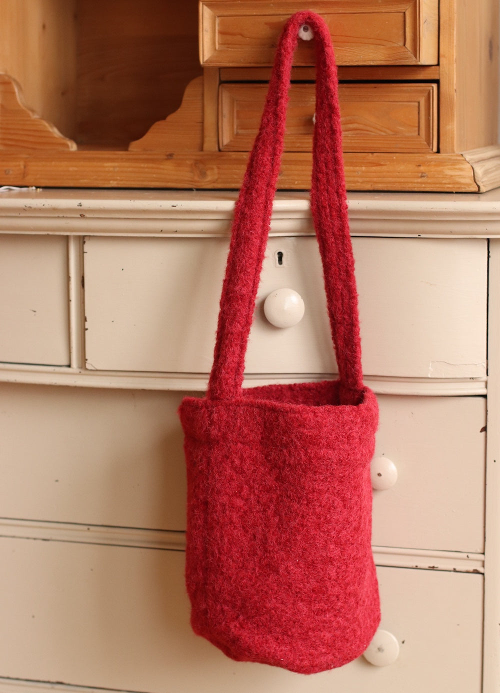 Felted Bucket Bag, Red