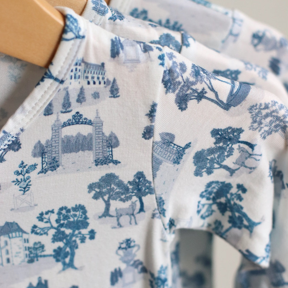 Little Threads | Blue Toile De Jouy Bamboo Footie