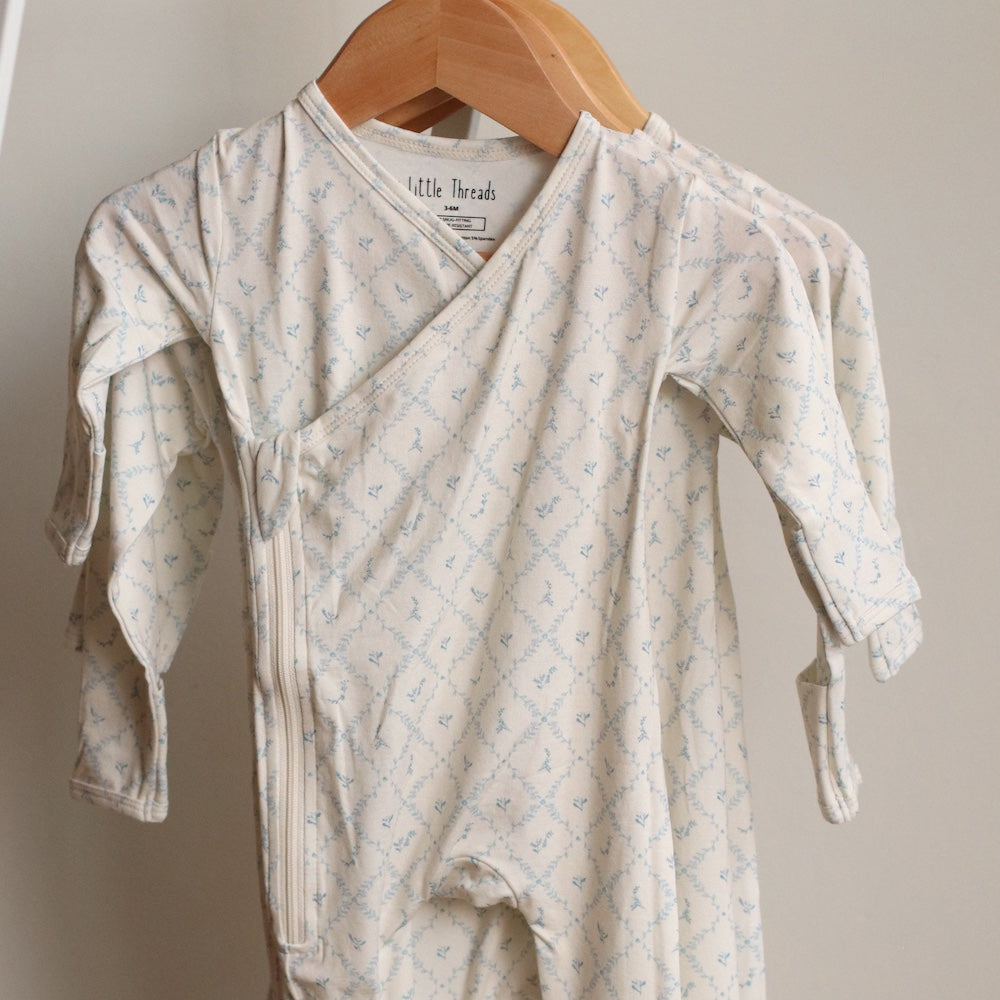 Little Threads | Blue Lattice Bamboo Wrap Footie