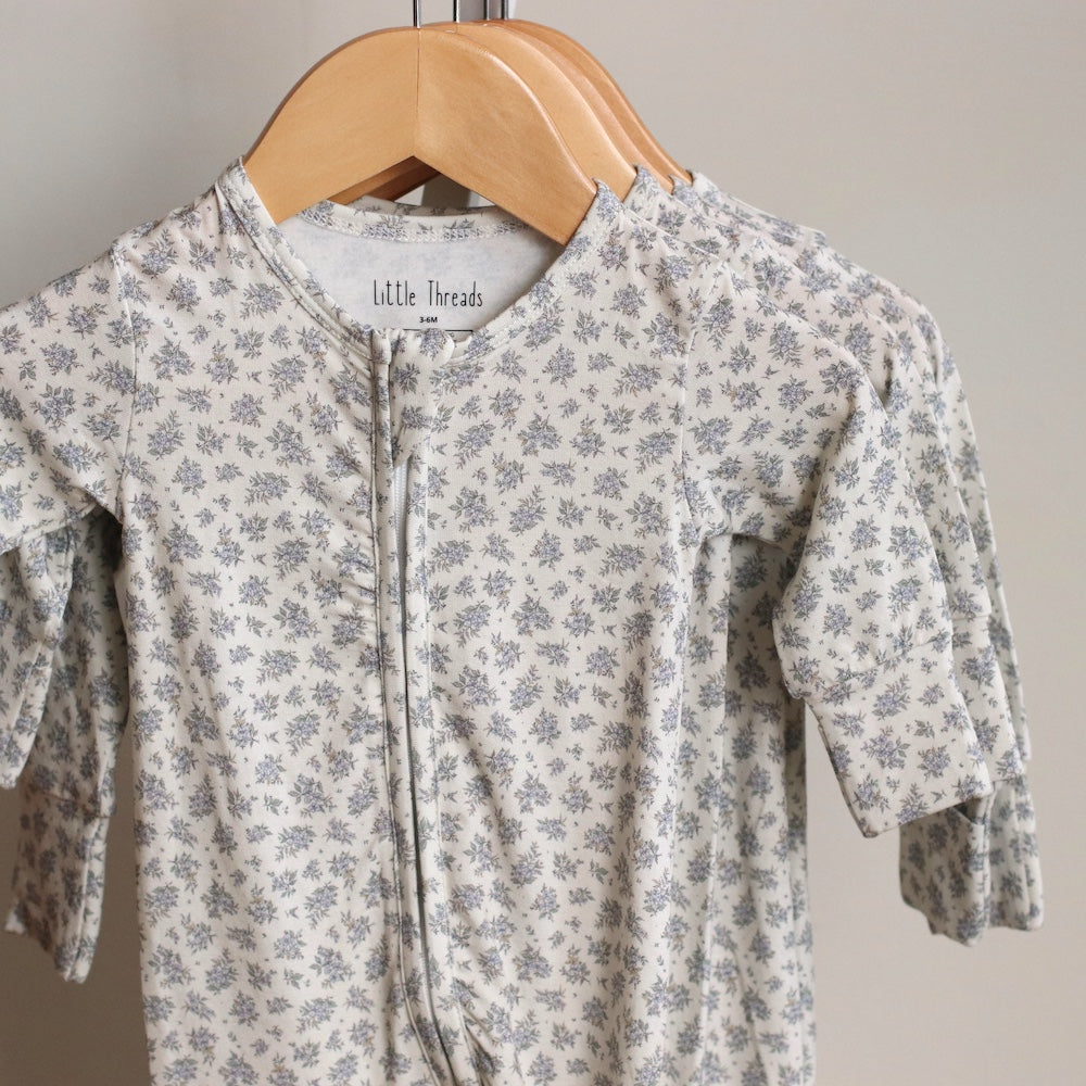 Little Threads | Vintage Blue Floral Bamboo Footie