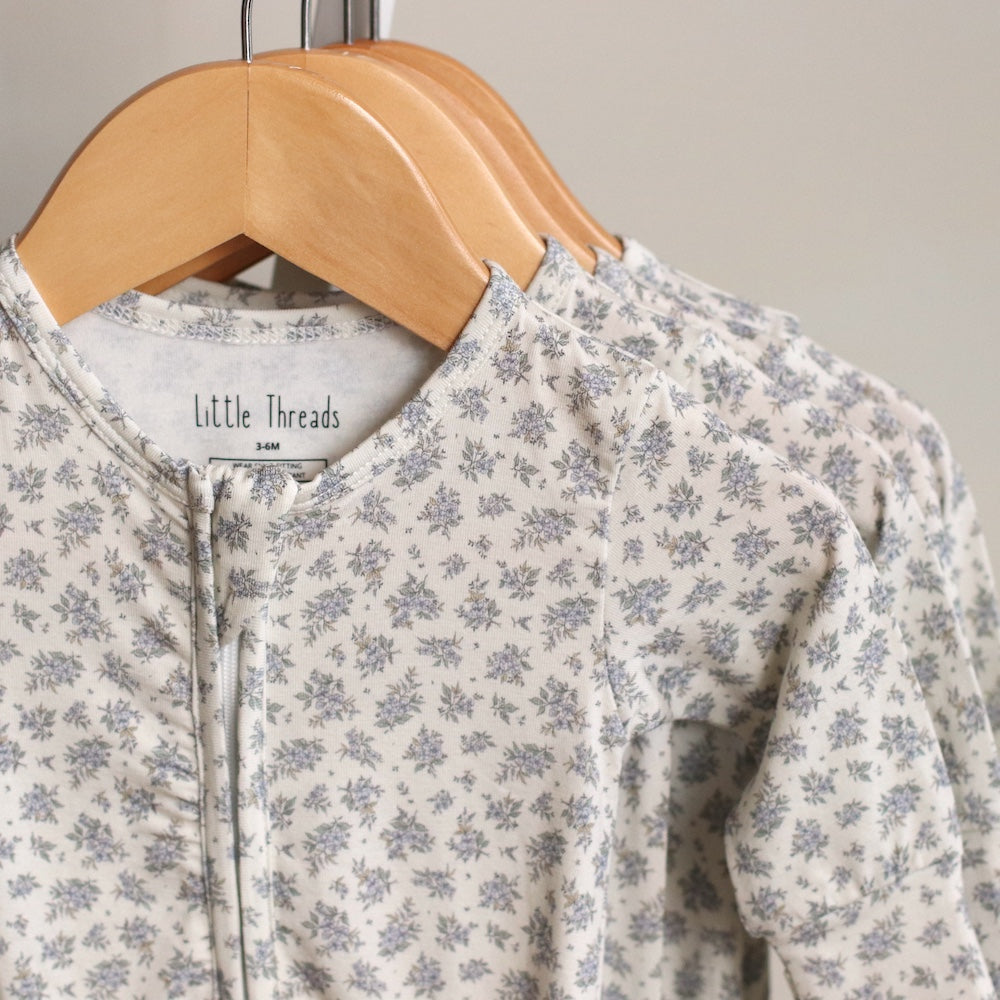 Little Threads | Vintage Blue Floral Bamboo Footie