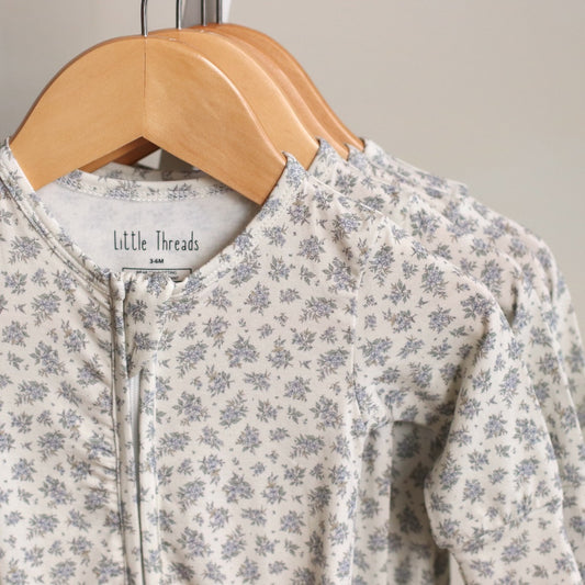 Little Threads | Vintage Blue Floral Bamboo Footie