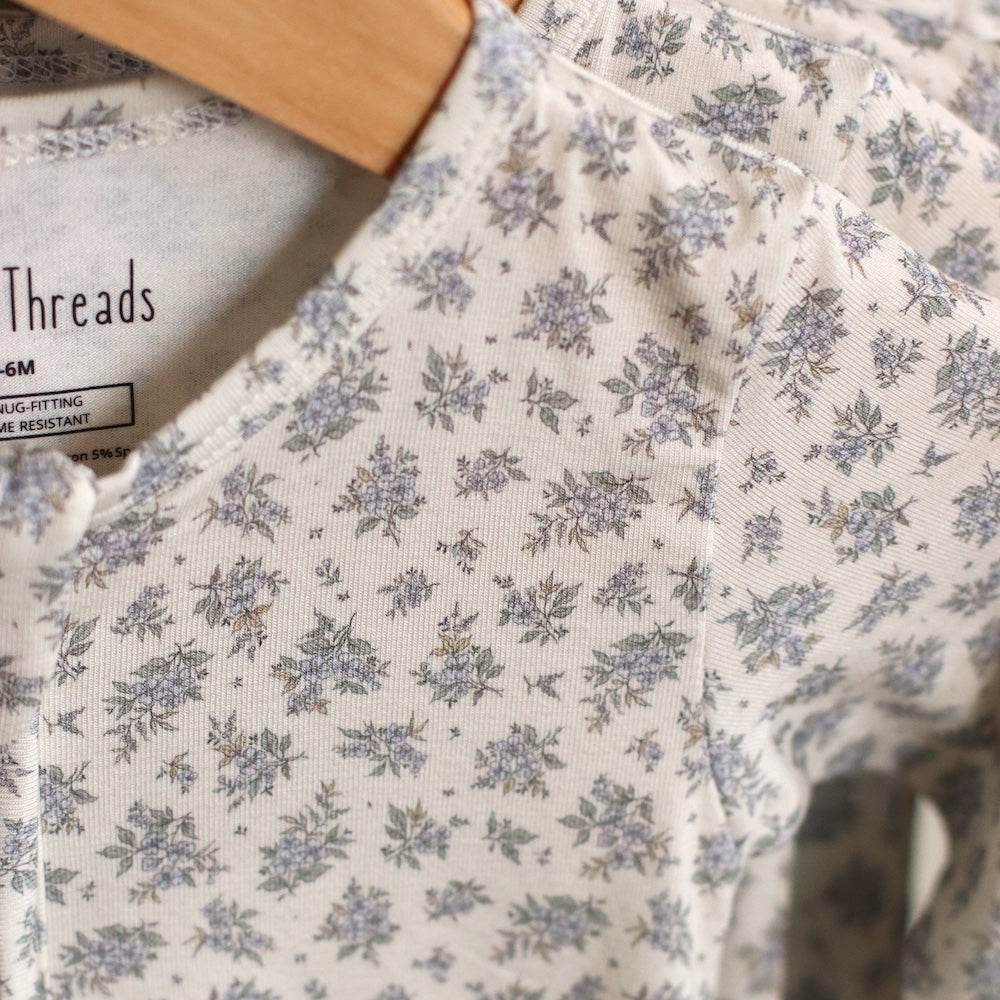 Little Threads | Vintage Blue Floral Bamboo Footie