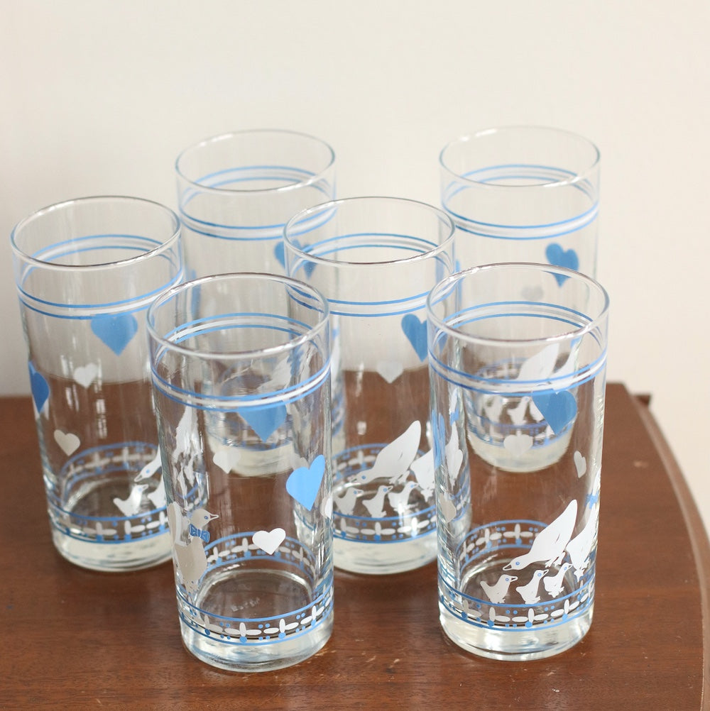 Blue and White Duck Glasses, Set of 6