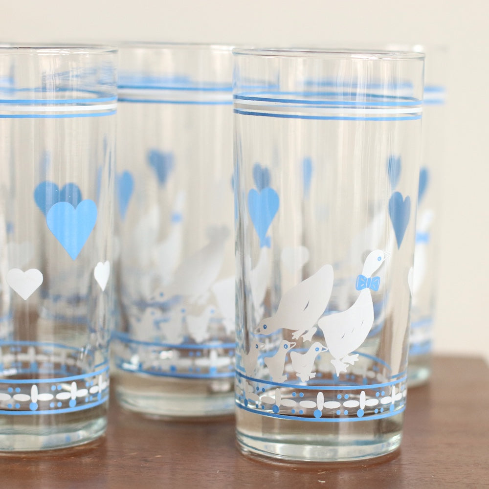 Blue and White Duck Glasses, Set of 6