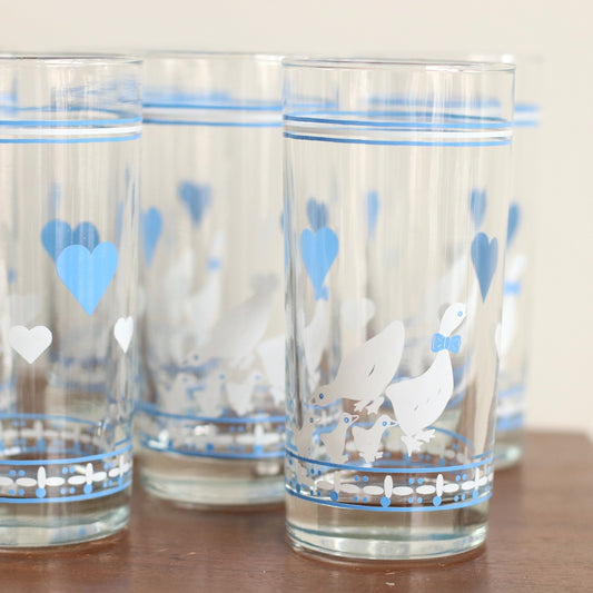 Blue and White Duck Glasses, Set of 6