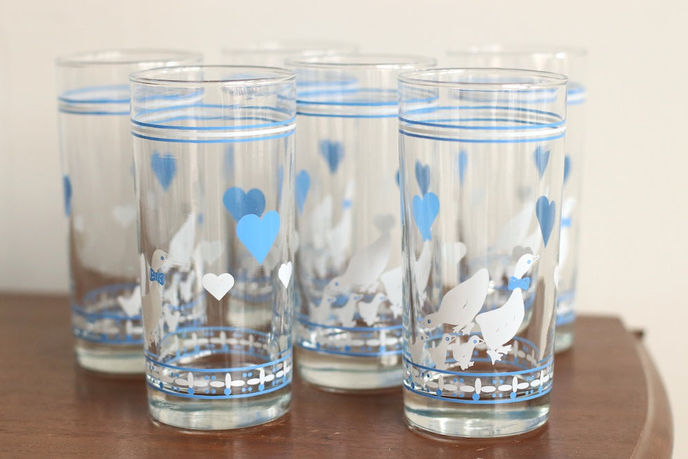 Blue and White Duck Glasses, Set of 6