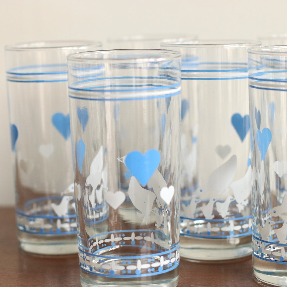 Blue and White Duck Glasses, Set of 6