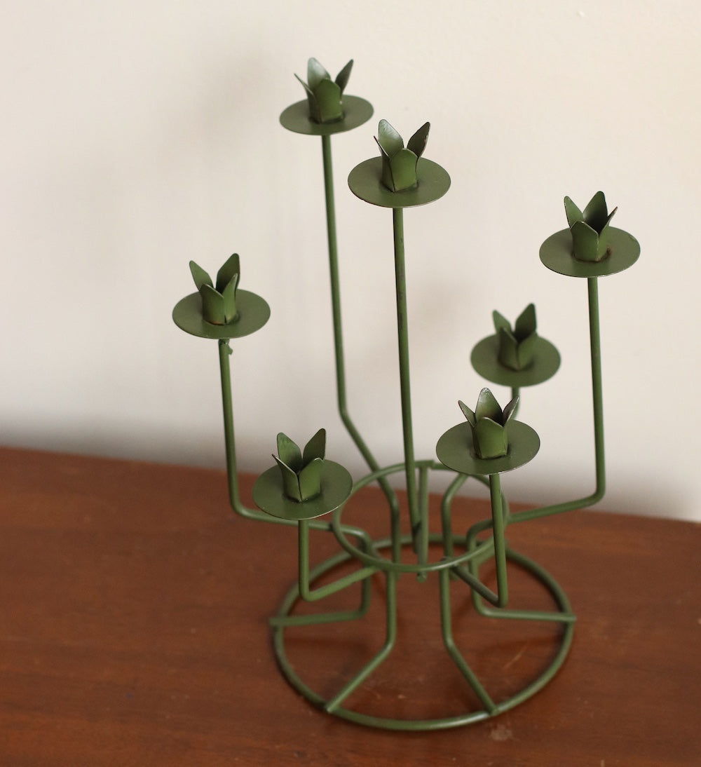 MCM Green Metal Flower Candelabra