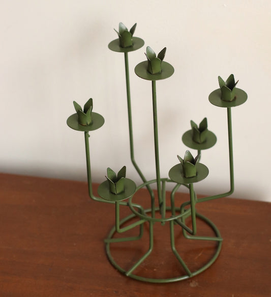 MCM Green Metal Flower Candelabra