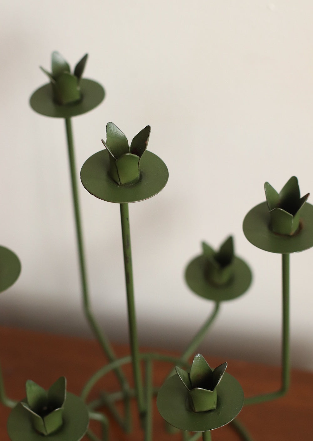 MCM Green Metal Flower Candelabra