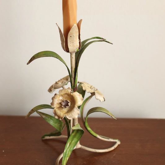 Italian MCM Metal Whimsical Floral Candle Holder