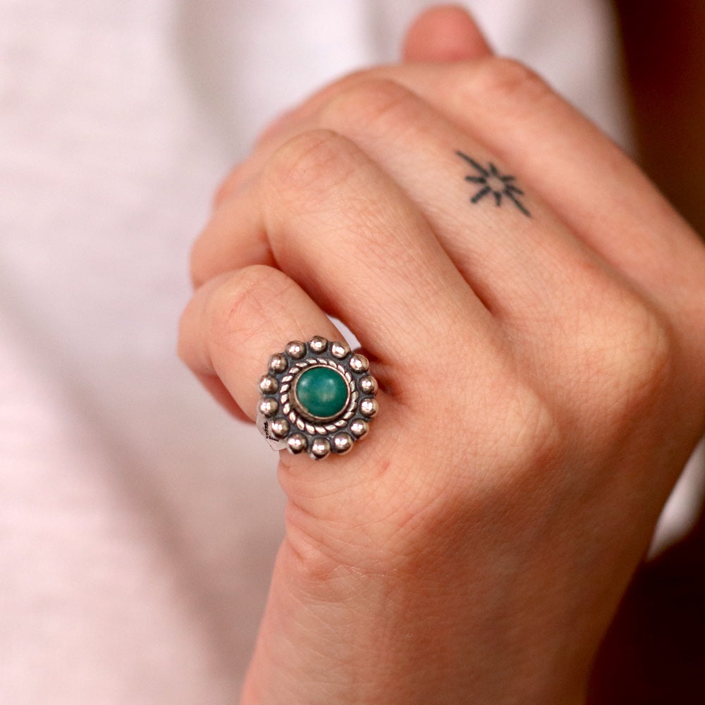 Vintage Native American Style Turquoises Pinky Ring, Adjustable