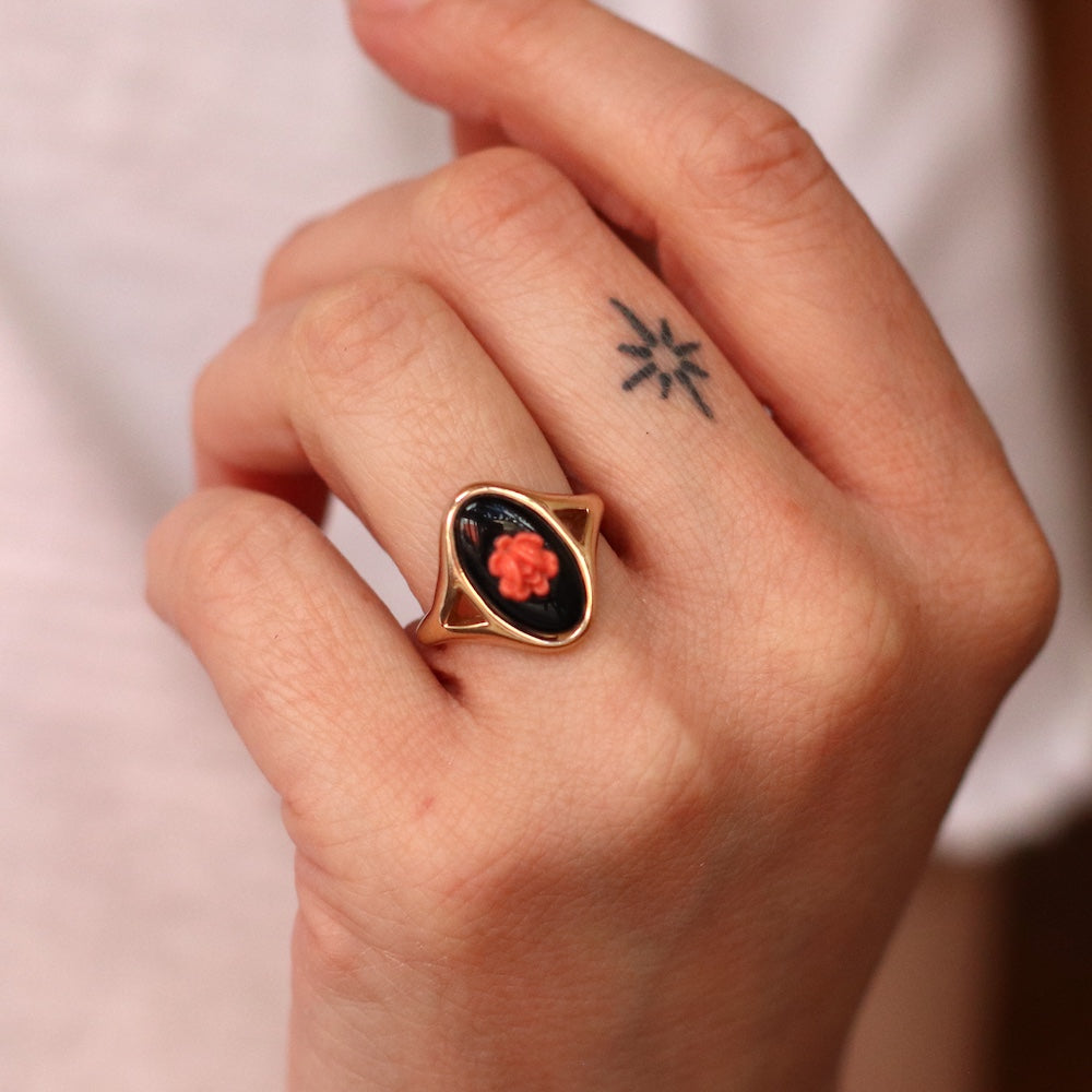 Vintage AVON Pink Flower Cameo Ring