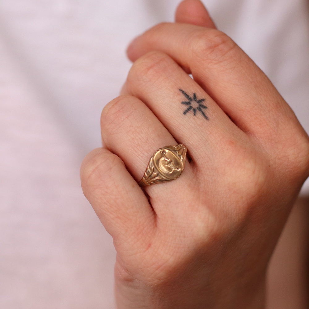 Vintage Engraved "G" Signet Ring, Adjustable