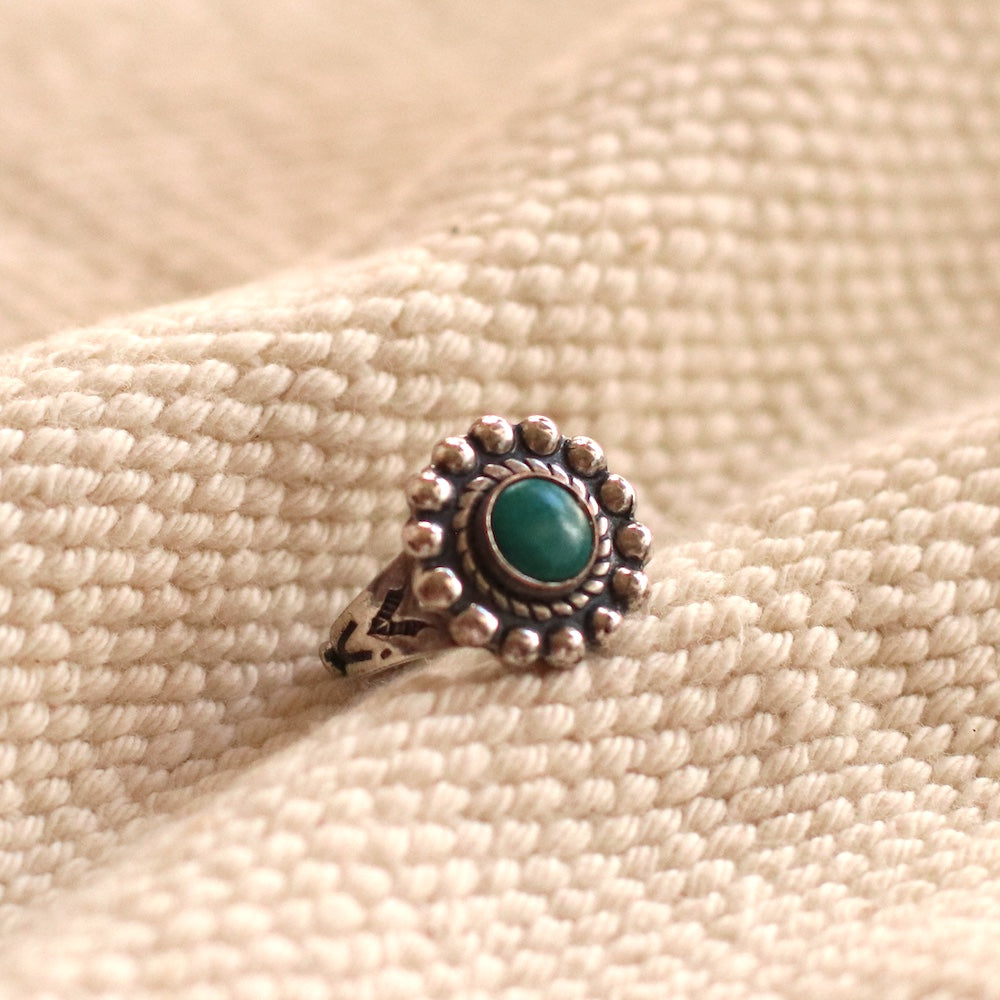 Vintage Native American Style Turquoises Pinky Ring, Adjustable