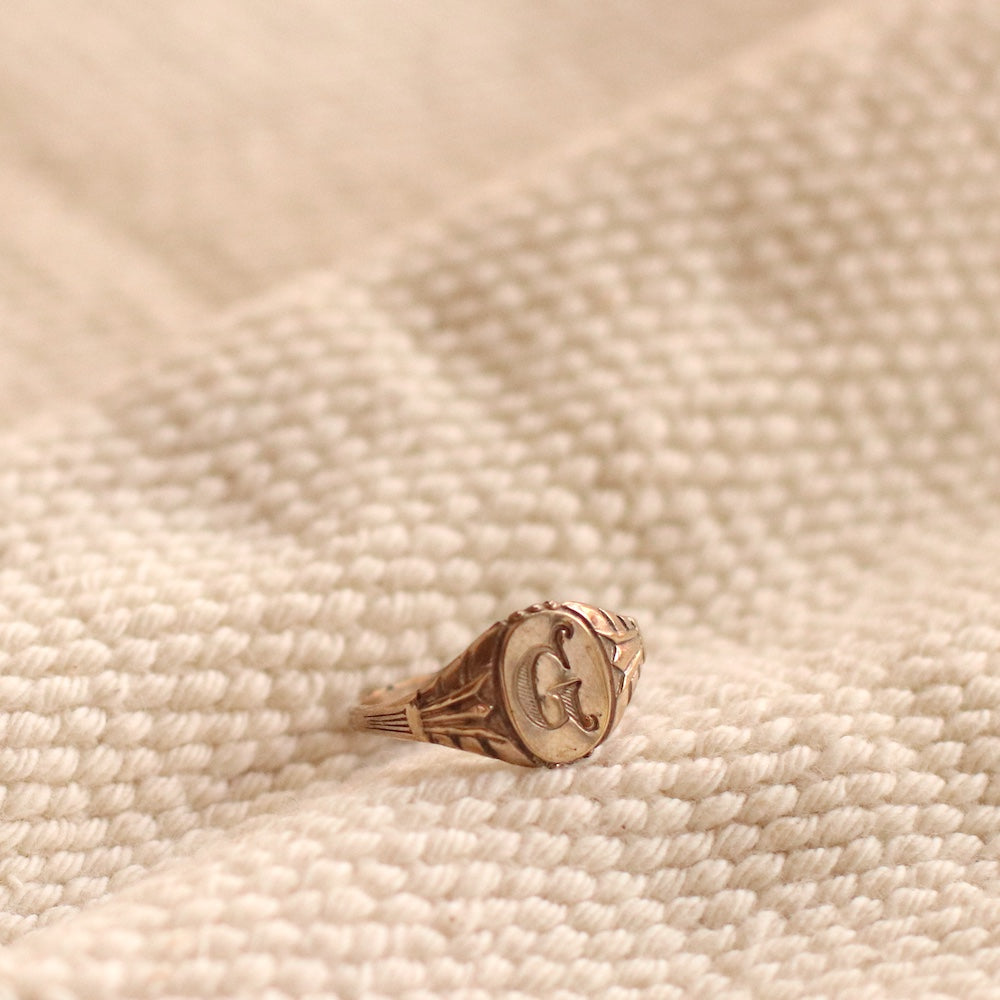 Vintage Engraved "G" Signet Ring, Adjustable