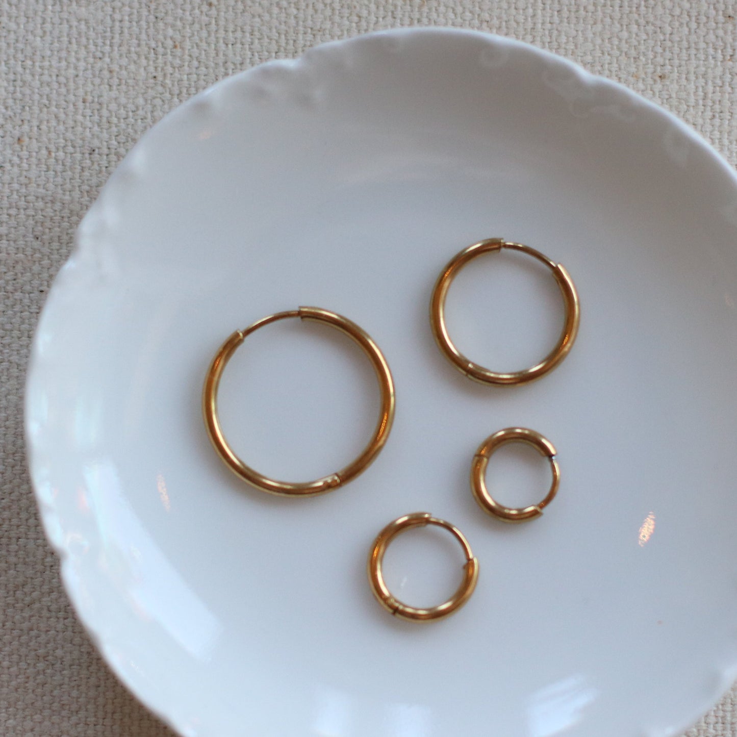 Dune Hoops | Gold Stainless Steel Classic Huggie Hoops, 20, 16, 12, 8 mm - Choose Your Size