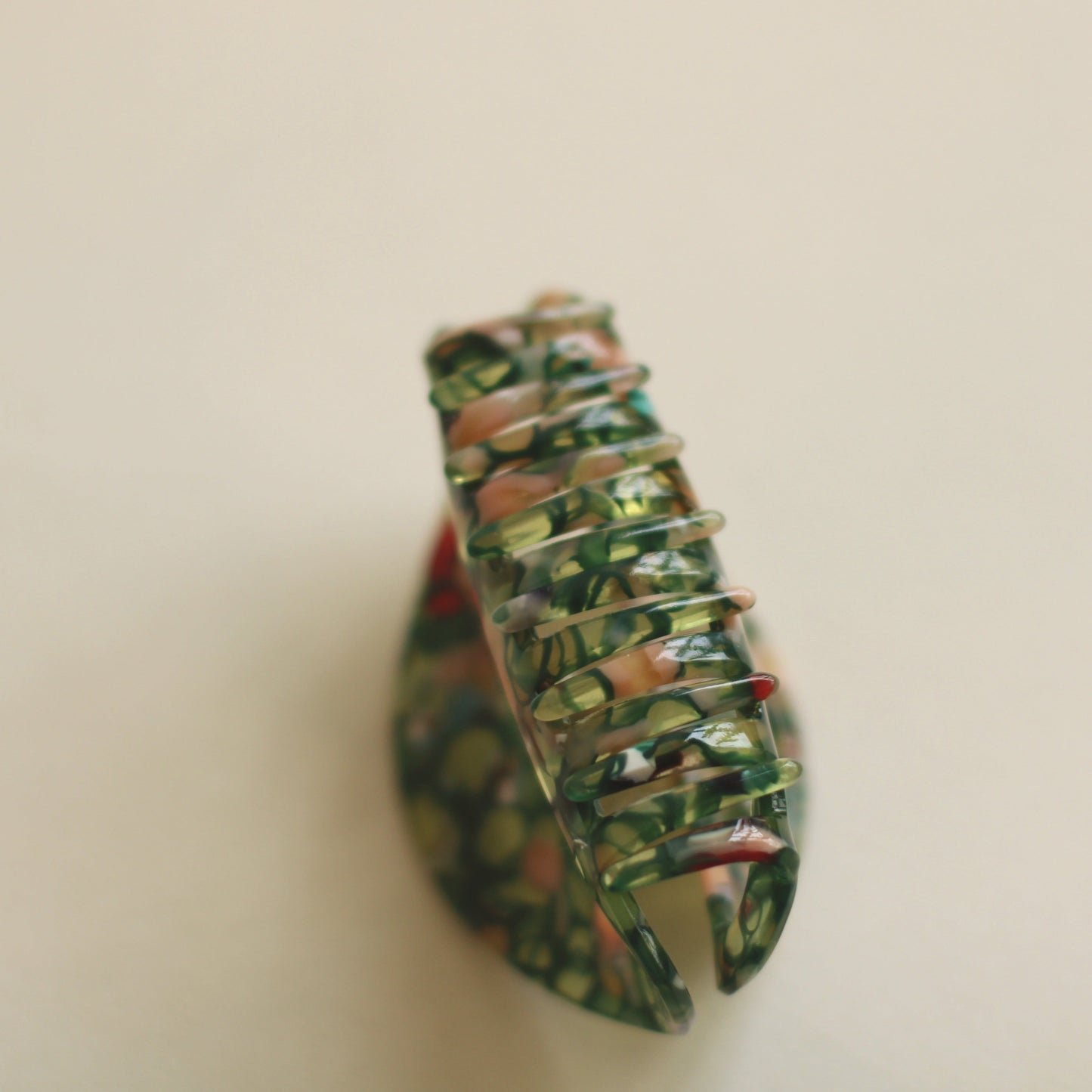 Oval Hair Clip in Green and Pink Marble