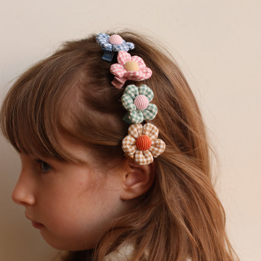 Tangle Shiny Stars | Gingham Flower Hair Clip, Choose your color