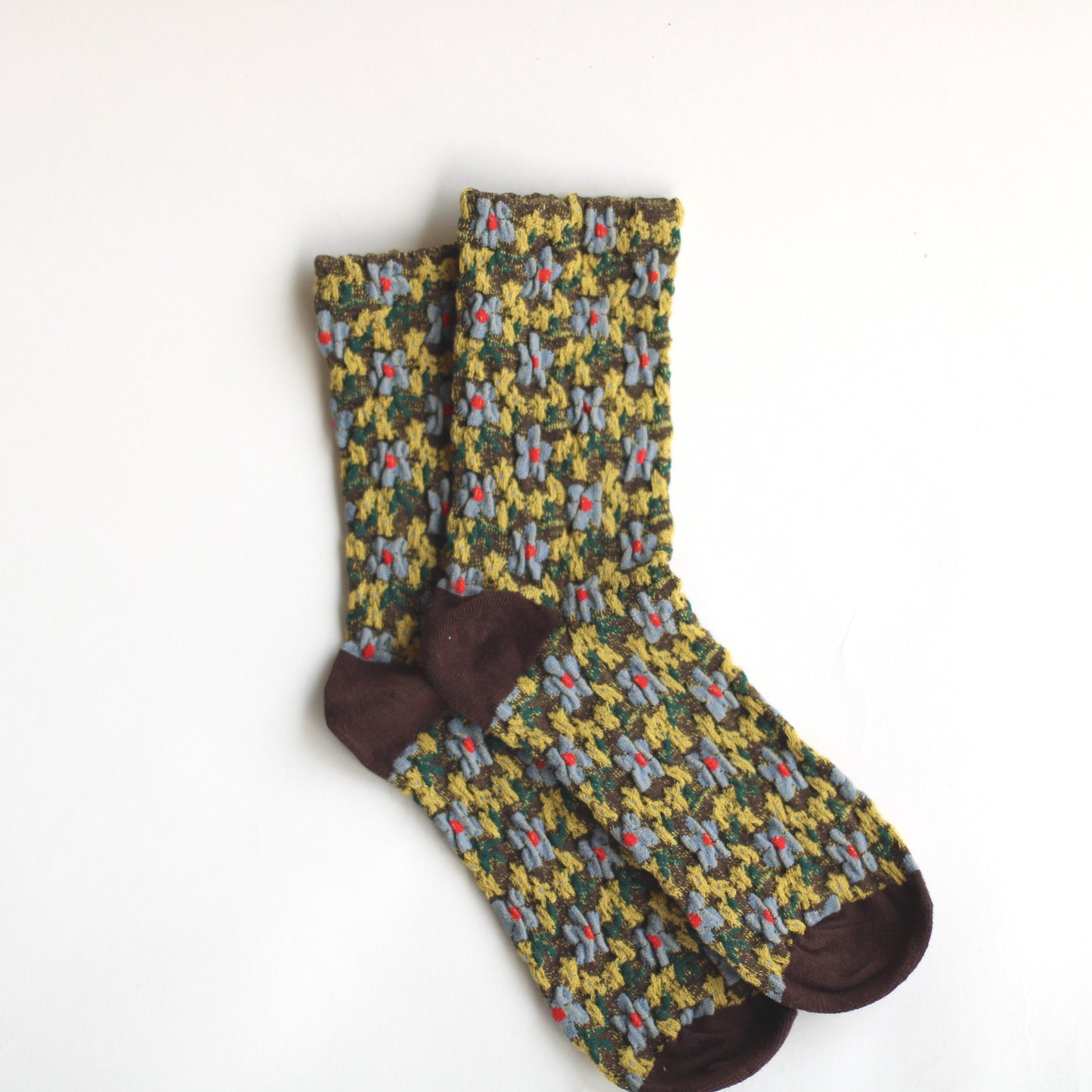 Retro Floral Mid-Calf Socks in Yellow