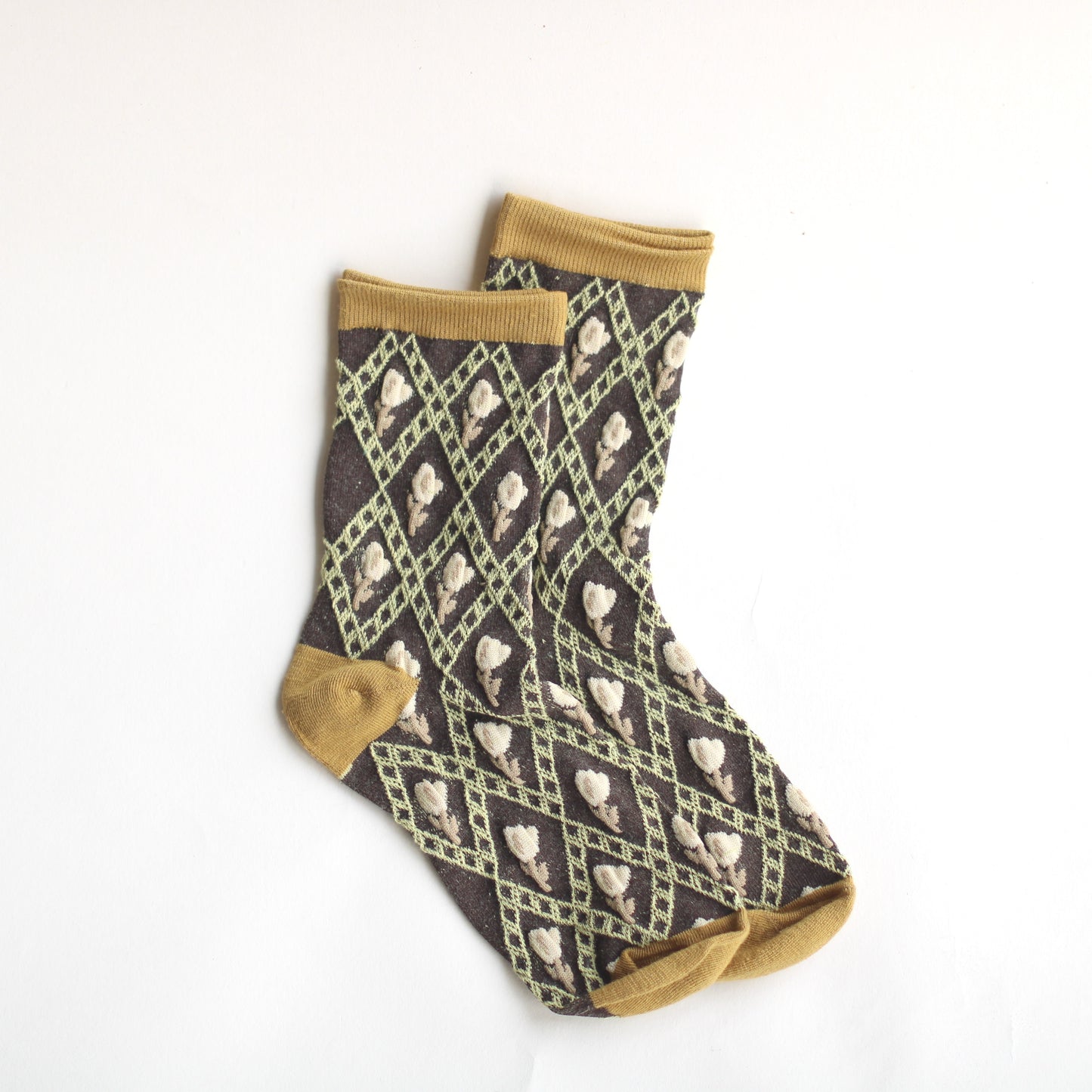 Combed Cotton Women's Floral Socks in Brown
