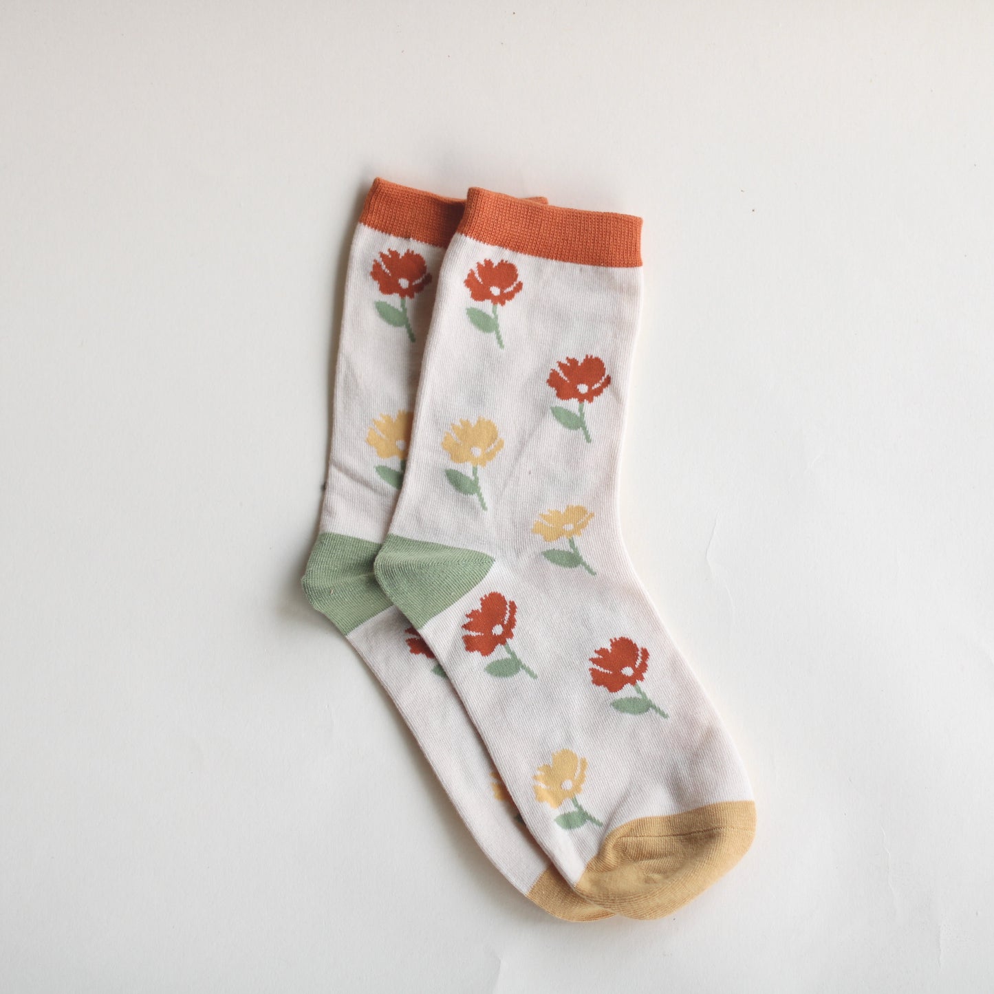 Spring Floral Socks, Yellow and Rust Buds