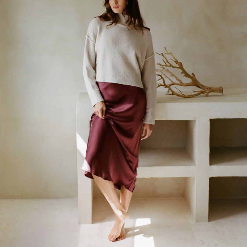 By Together | Kimberly Satin Skirt In Wine
