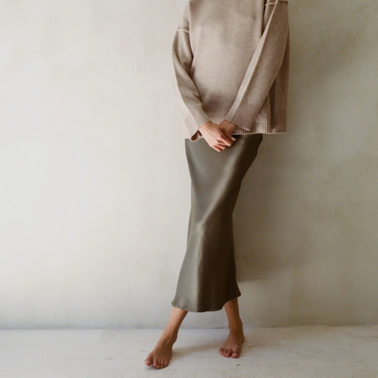 By Together | Kimberly Satin Skirt in Olive