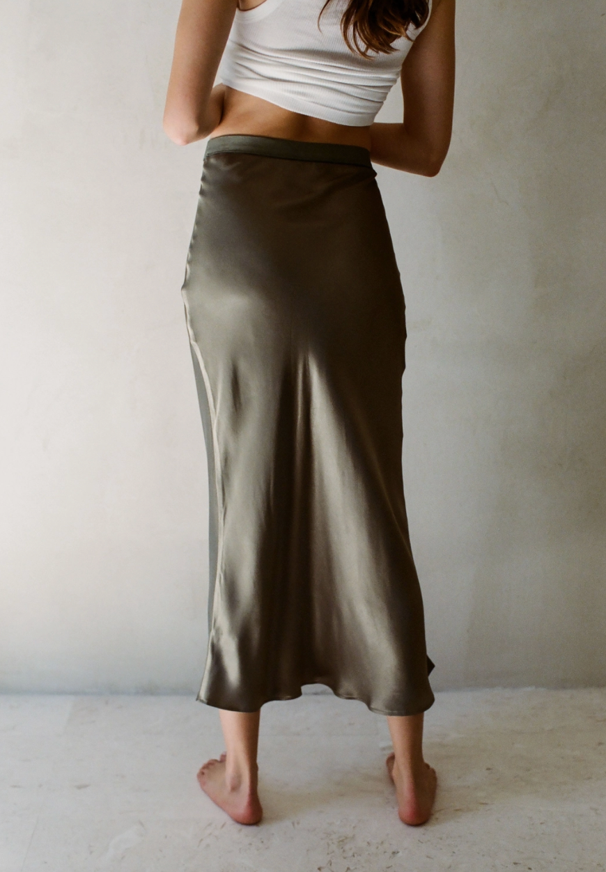 By Together | Kimberly Satin Skirt in Olive