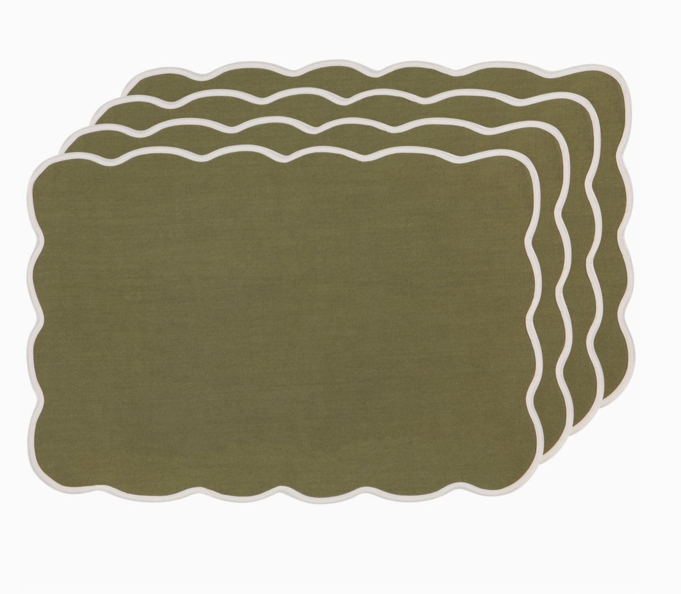 Danica Heirloom | Scalloped Edge Place Mats Set of 4, 100% Cotton, Olive Branch